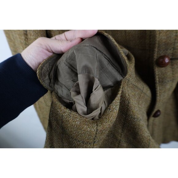 Vintage 70s Streetwear Mens 42L Wool Tweed Suit Coat Blazer Jacket Beige Plaid - Picture 5 of 16